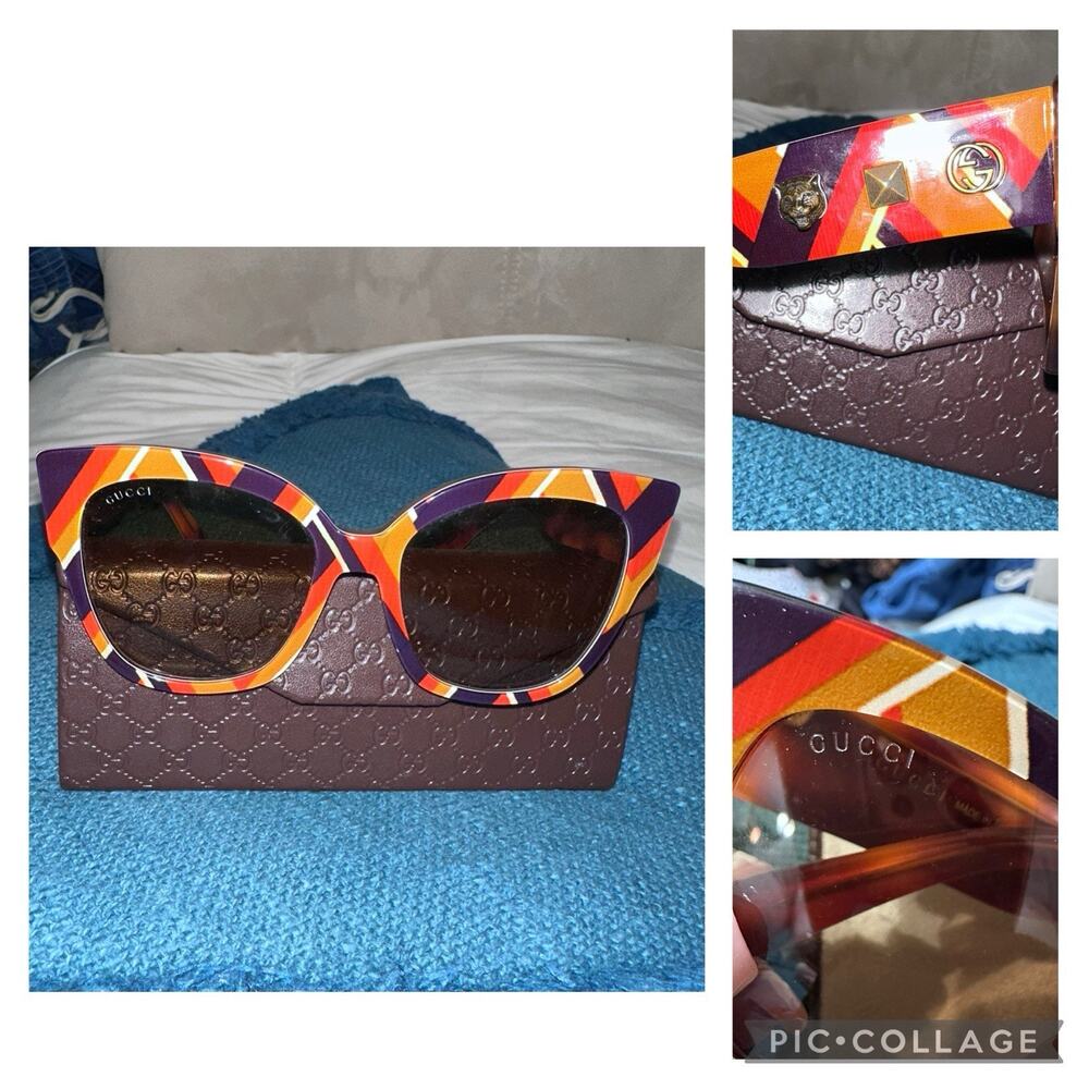 Authentic GUCCI GG0059S 55m Brown Multicolor 003 Oversized Frame Sunglasses $795